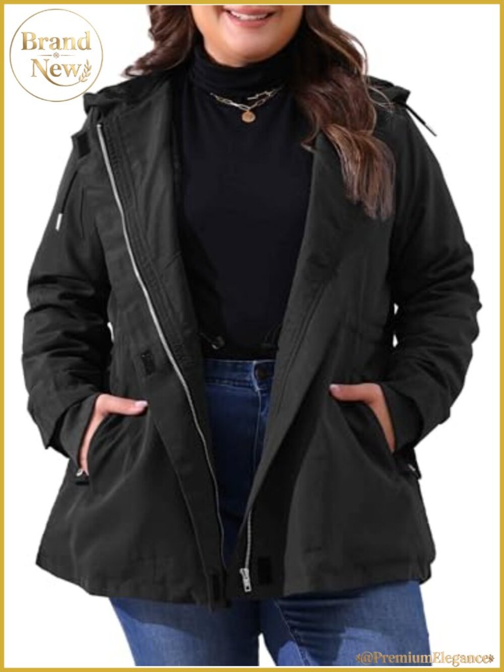 Women's Plus Size Waterproof Fleece Lined Rain Jacket Hooded Windbreaker